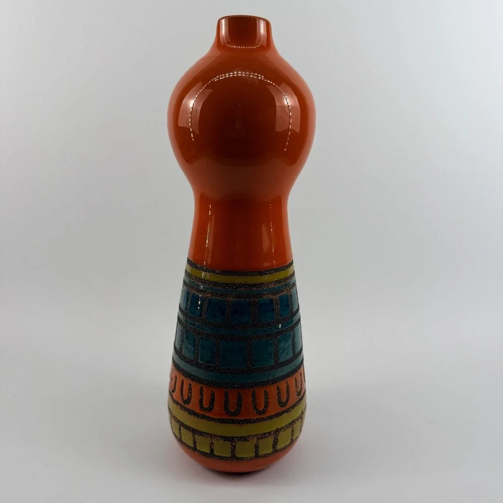 Global Views Italian Pottery Vase Orange Geometric Art Pottery 16 Inch‎
